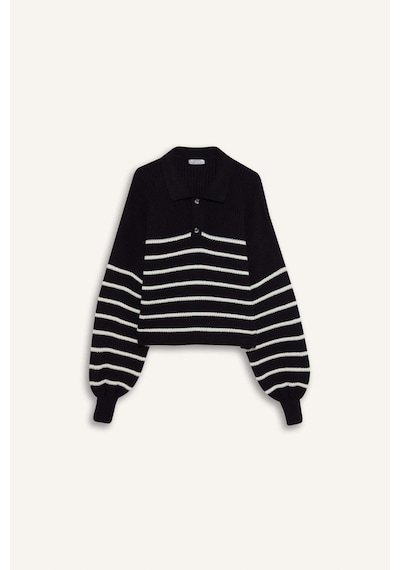 Defacto Coool Relax Fit Polo Yaka Düğmeli Çizgili Triko Kazak C4918ax25wnnv31 Lacivert