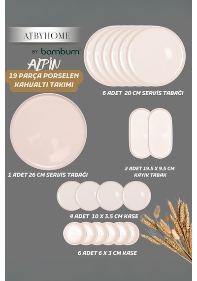 Atbyhome By Bambum Alpin 19 Parça Porselen Kahvaltı Takımı Kahvaltı Seti Kahvaltılık- Sunum Seti Beyaz