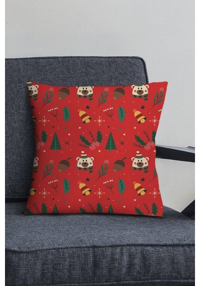 Kırmızı Christmas Çift Taraflı Yastık Kırlent Kılıfı Krl1040n11