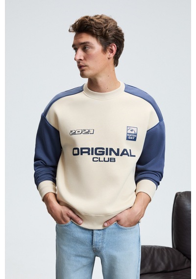 Grimelange MONTY Erkek Yuvarlak Yaka Baskılı Omuzları Yeşil Renkte Relaxed Fit Bej Sweatshirt