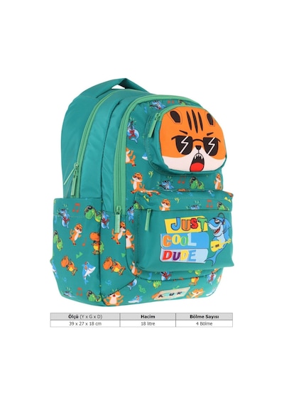 Kaukko Toys Erkek Çocuk 3d Aslan Şekilli İlkokul Ve Günlük Sırt Çantası - Yeşil - L5254 Yeşil