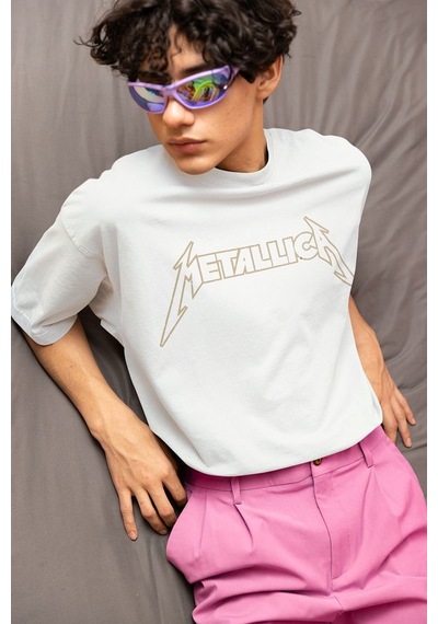Metallica Rock Metal Baskılı Unisex Oversize Müzik Grubu Tişört Beyaz