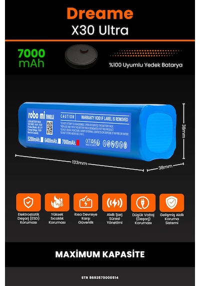 Dreame X30 Ultra Uyumlu 7000mah Robot Süpürge Bataryası Maksimum Kapasite