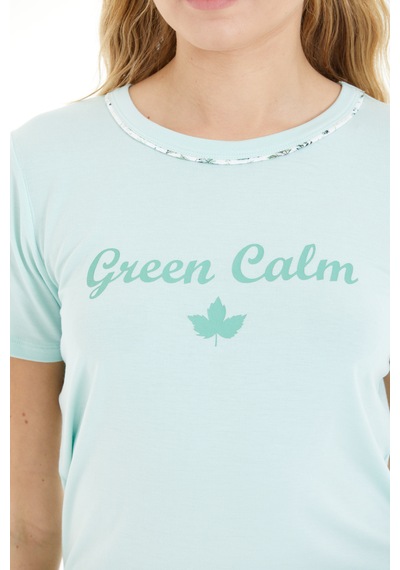 Lılac Kadın Çiçek Desenli %100 Viscon Capri Pijama Takımı Mint Yeşili