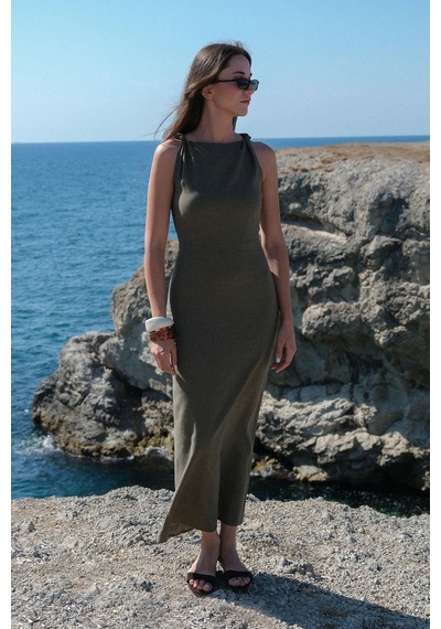 Suud Collection Haki Breeze Omuzu Düğümlü Elbise