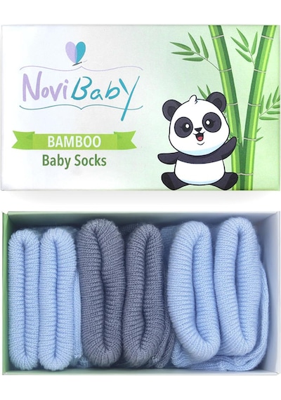 Novibaby 3'lü Bambu Yenidoğan Bebek Çorabı I Blue Stone I 0-6 ay "Karışık Renkli"