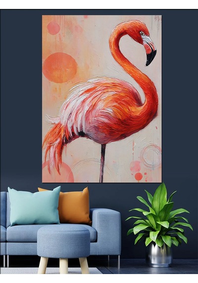 Ahşap Tablo Pembe Flamingo Kuşu İllüstrasyon