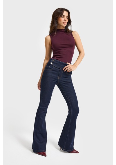 it's basic Kadın İndigo Renk 7w5-50 Flare Fit Elastan Kumaş Denim Jean