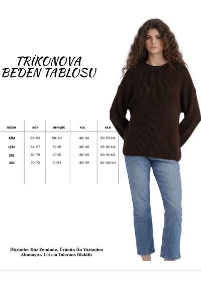 Trikonova Oversize Triko Kazak Kahverengi