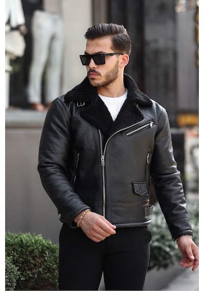Mero Life Erkek Napa Deri Çapraz Fermuarlı İçi Full Kürklü Yüksek Kalite Slim Fit Siyah Mont & Ceket Siyah Mero Life Erkek Napa Deri Çapraz Fermuarlı İçi Full Kürklü Yüksek Kalite Slim Fit Siyah Mont & Ceket Siyah