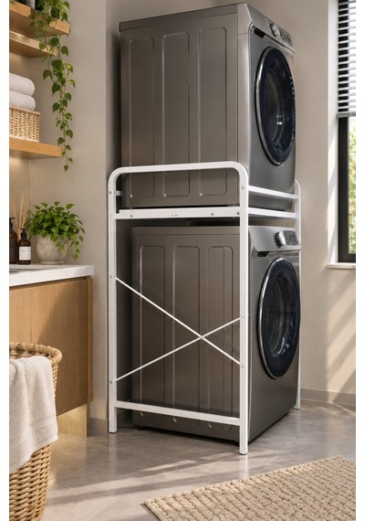 Sulorahome Çamaşır Makinesi Üstü Metal Raf Ünitesi - Beyaz 66 Cm