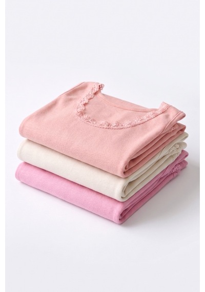 Öts Kız Çocuk %100 Pamuk Atlet Ribana Kalın Askılı Dantel Detaylı Özel Esnek Kalıp 8018 Somon
