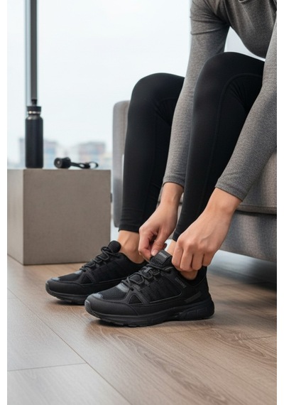 Enoch Erkek Yüksek Tabanlı Katmanlı Tasarım Outdoor Günlük Spor Ayakkabı Sneaker Siyah