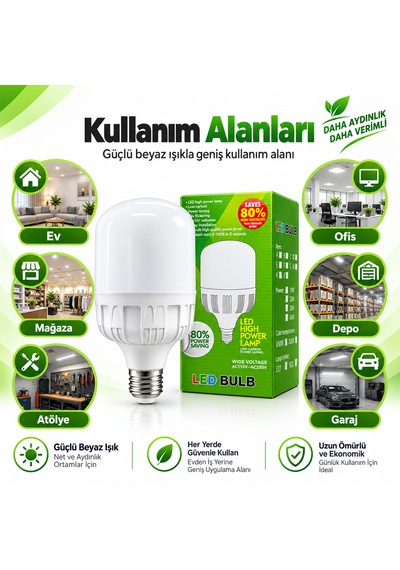 Alüminyum Soğutuculu Led Ampul E27 6500k Güçlü Beyaz Işık 38w 1