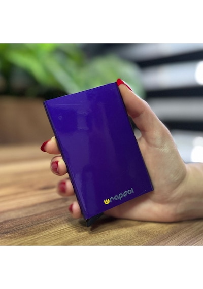 Wrapsol Mekanizmalı Kartlık Rfid Korumalı Alüminyum Otomatik Mekanizmalı Kredi Kartlık Renkli Mat Kırmızı Parlak Mor Parlak Mor