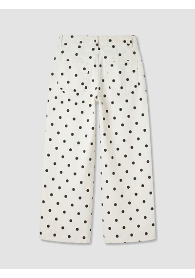 Lcw Modest Beyaz Wideleg Puantiyeli Kadın Jean Pantolon