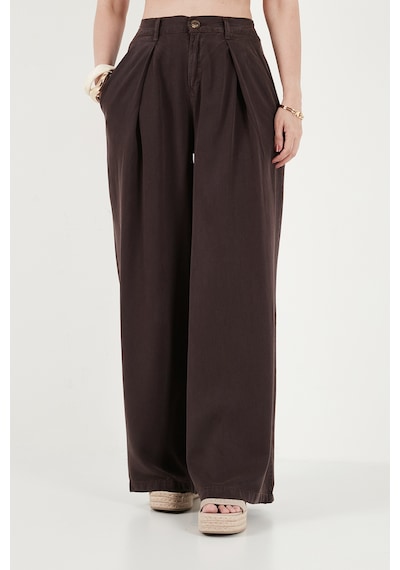 Lela Relaxed Fit Yüksek Bel Geniş Paça Pantolon Bayan Pantolon 668yp5515 Kahve