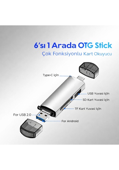 6 Sı 1 Arada Otg Kart Okuyucu Type-c Usb 3.0 Sd / Tf / Usb Çok Fonksiyonlu Adaptör