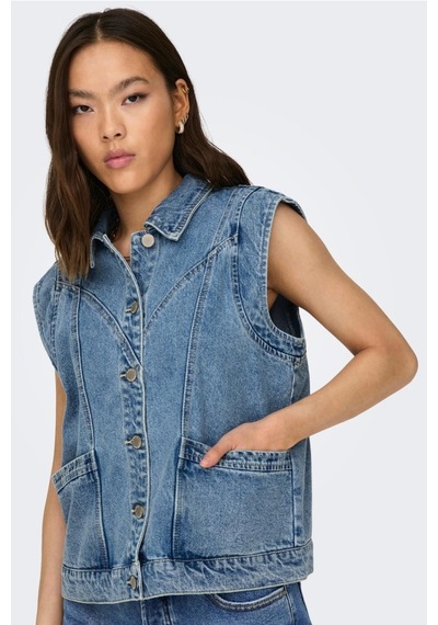 Only Onlkennedy Sl Waistcoat Kadın Denim Yelek Acı Kahverengi