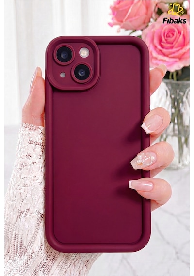 Fibaks iPhone 13/14 Uyumlu Kılıf Kamera Korumalı Yumuşak Dokulu Renkli Silikon Kapak Bordo
