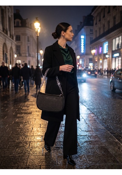 Vellabags Zarif Taş İşlemeli Siyah Kadın Çantası Premium Model Siyah A41