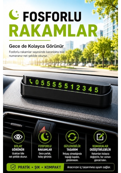 Araç İçi Gizlenebilir Oto Telefon Numaratörü Fosforlu Park Numaralığı Yapışkanlı Oto Numaralık