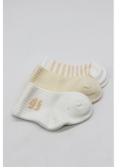 Erturkstore Little Love Girl 3'lü Penye Soket Çorap 10137 Ekru Çok Renkli