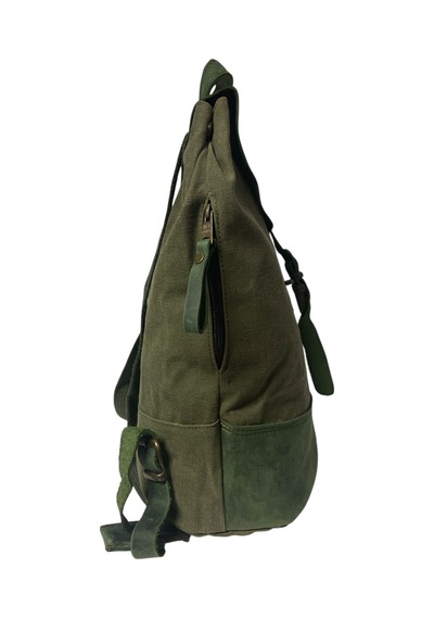Old Cotton Cargo Vintage Kanvas Deri Su Geçirmez Design Unisex Günlük Gezi Okul Seyahat Kamp Sırt Çantası 24x40cm Haki