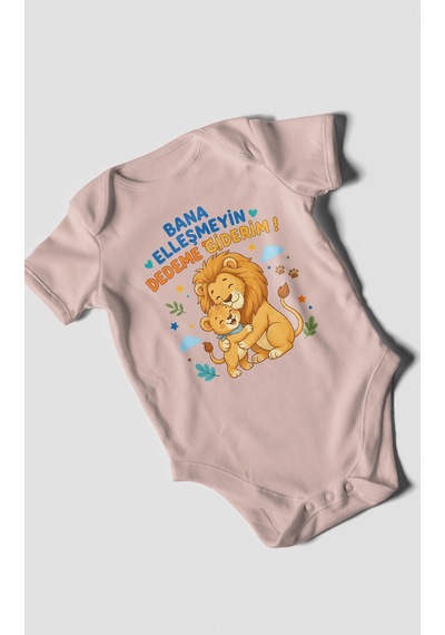 Morivokids Bana Elleşmeyin Dedemle Giderim Kısa Kollu Bebek Body %100 Pamuk Pastel Pembe