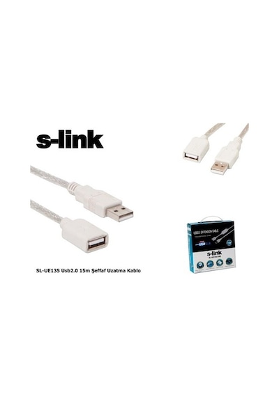 S-Link Sl-Ue135 Usb2.0 15M Şeffaf Uzatma Kablo