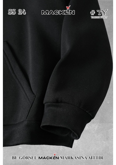 Macklin Unisex Kadın Erkek Too Many Halı Özel Tasarım Baskılı Kapşonlu Sweatshirt Siyah Mck0740 Siyah