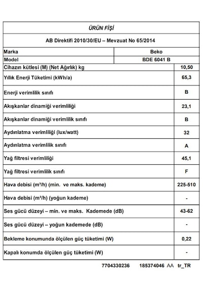 Beko BDE 6041 B Duvar Tipi Davlumbaz