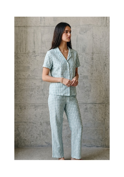 Fit Women V Yaka Düğmeli Casual Su Yeşili Pijama Takımı