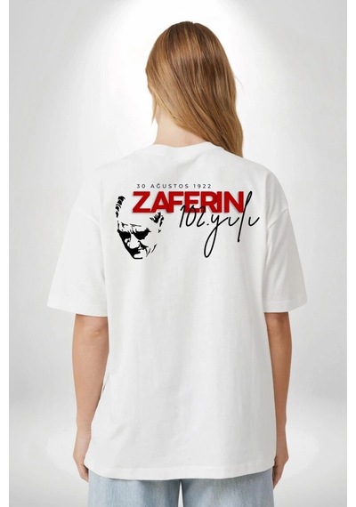 Freedom Storee 30 Ağustos Zafer Bayramı Atatürk Temalı Oversize Bisiklet Yaka T-shirt - Beyaz Çok Renkli