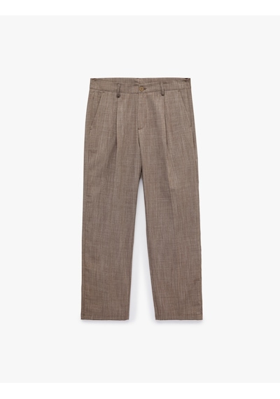 Koton Viskon Karışımlı Cepli Pileli Slim Fit Kumaş Pantolon Kahverengi 7wam40028hw Kahve