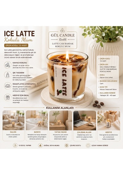 Gül Mum Candle Latte Kokulu Mum - Cam Bardaklı Kahve Kokulu- 12'li Paket Diğer