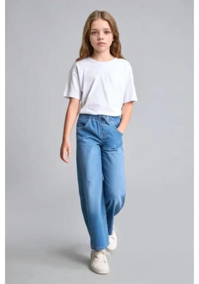 Defacto Beli Lastikli Wide Leg Jean Pantolon Kız Çocuk H6242a826aunm39 Mavi-nm39