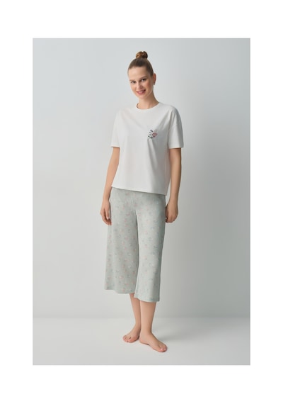 Suwen Julia Pamuklu Kapri Pijama Takımı Wsh1051001055 Yeşil