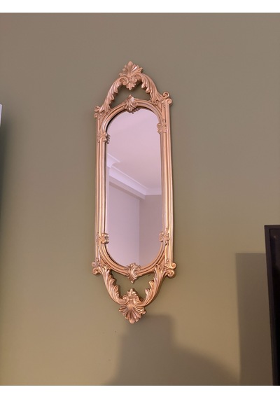 Kısa Oval Dekoratif Duvar Aynası Altın Yaldızlı 60x20 Cm Naturel