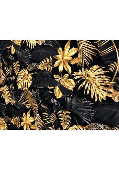 Enesar Home Gold Siyah Yaprak Desenli Kumaş Dijital Baski Döşemelik Kumaş 100 x 140 cm