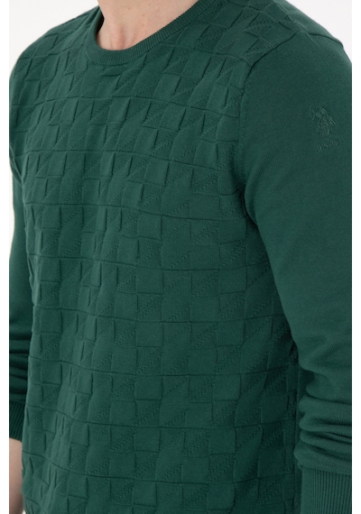 U.S. Polo Assn. Erkek Slim Fit Bisiklet Yaka Koyu Yeşil Basic Kazak Petrol Yeşili