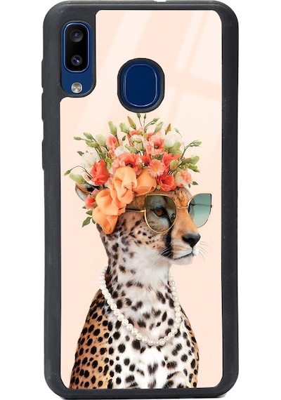 Samsung Uyumlu A20 Influencer Leopar Kedi Tasarımlı Glossy Telefon Kılıfı Çok Renkli