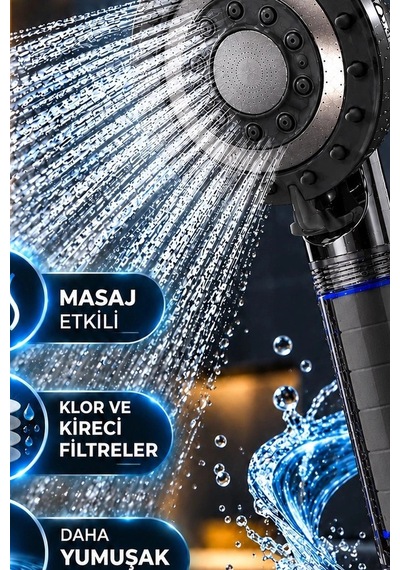 Filtreli Duş Başlığı 5 Fonksiyonlu Masaj Etkili Kireç Önleyici Banyo Başlığı Siyah Bx-316141 Diğer