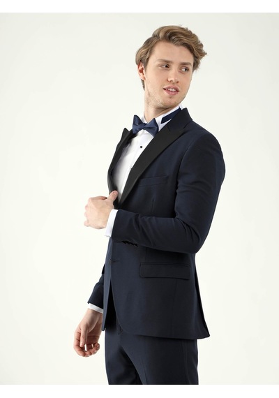 Dufy Lacivert Erkek Slim Fit Sivri Yaka Smokin Takım - 92401 Lacivert