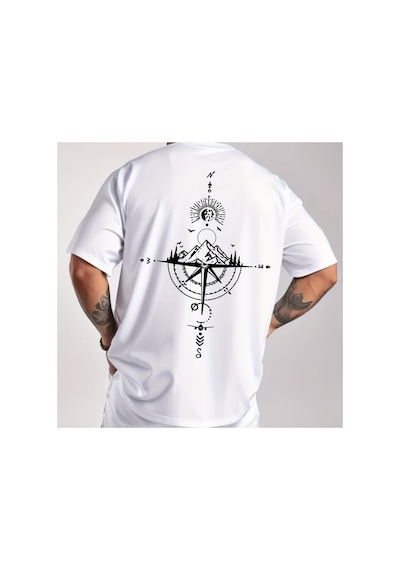 Caddemia Yaz Rahat Spor Gevşek Boy Retro Pusula Baskılı Rahat Yuvarlak Boyun Kısa Beyaz 2XL Caddemia Yaz Rahat Spor Gevşek Boy Retro Pusula Baskılı Rahat Yuvarlak Boyun Kısa Beyaz 2XL