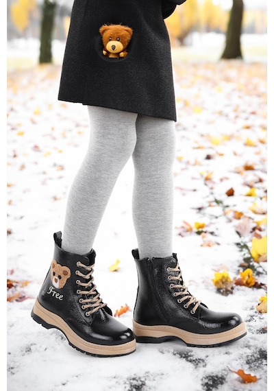 Kiko Kids Termo Taban Kız Çocuk Bot 625 Kırışık Cilt Siyah