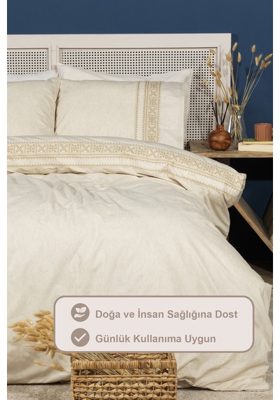 Elart Aura Çift Kişilik Nevresim Takımı 200x220 Cm Krem Krem
