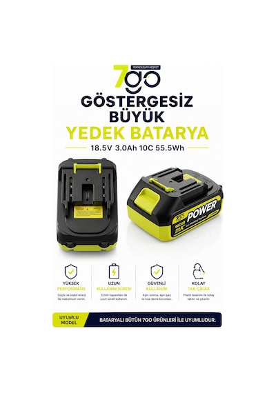 7go Göstergesiz Büyük Batarya 18.5v 3.0ah 10c 55.5wh Li-ıon Yedek Batarya 7go Ürünleri İle Uyuml