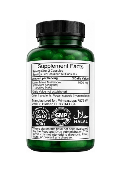 Lion's Mane Mushroom Alsan Yelesi Mantarı 1000 Mg 100 Kapsül