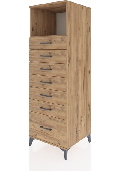 Kronos Dolap Tek Raflı 7 Çekmeceli 60x59x182 Çam-çam Çam